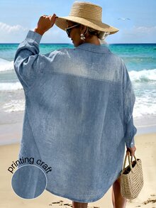 Vaclyn 2026 女款性感刺繡鏤空寬鬆海灘度假外套 - 藍色 - 查看 1