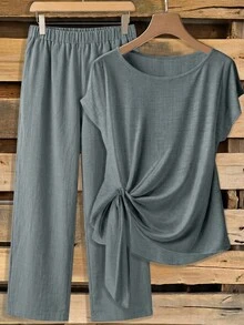 SHEIN Clasi Women's Summer Vacation Casual Versatile Shirt & Pants Set - Mint Green - View 3