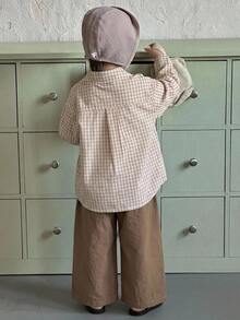 Dazy Kids Young Boys Casual Plaid Long Sleeve Shirt + Straight Leg Pants Casual Shirt Set Fall - Apricot - View 2