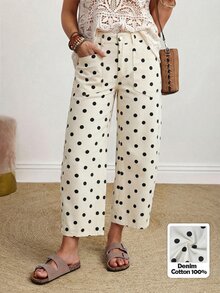 SHEIN PETITE CURVE Celana Jeans Wanita Ukuran Besar dengan Desain Saku dan Motif Polkadot, Model Tapered (Meruncing) - Aprikot - View 11