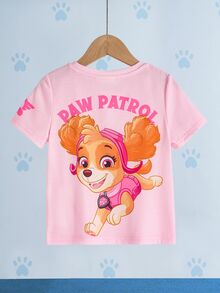 SHEIN | PAW Patrol 1pc Fun Casual Style Young Girl Cartoon Print Round Neck Short Sleeve Comfortable T-Shirt - Pink - View 3
