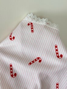 ZzzCrew Christmas Element Print Fine Ribbed Lace Camisole & Sexy Long Pants Pajama Set - Baby Pink - View 7