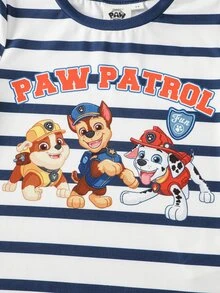 SHEIN | PAW Patrol Young Boy Striped Cartoon Print T-Shirt And Long Pants Set - Navy Blue - View 5