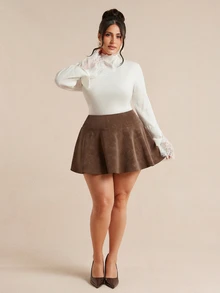 SHEIN BAE CURVE Plus Size Women's Brown Skirt - Brown - View 5