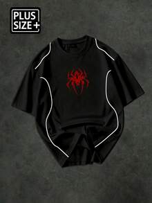 GymRaken Herr T-shirt i plus size för sommaren, casual, med färgblockskant och spindeltryck - Svart - Visa 3