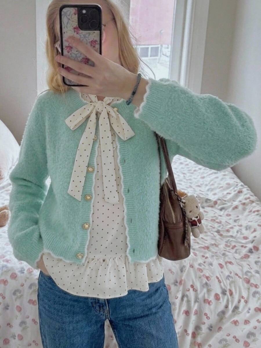 Comfortcana Women's Long Sleeve Single-Breasted Casual Knit Cardigan - Green - View 1