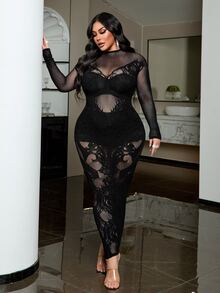 NU&NOW Plus Size Women's Sexy Mesh Date Party Dress Fall - Black - View 4