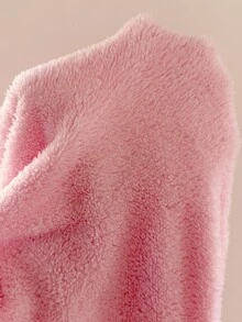 Snug Reverie Vintermorgonrock i plysch med lång ärm och volangkant - Rosa - Visa 8
