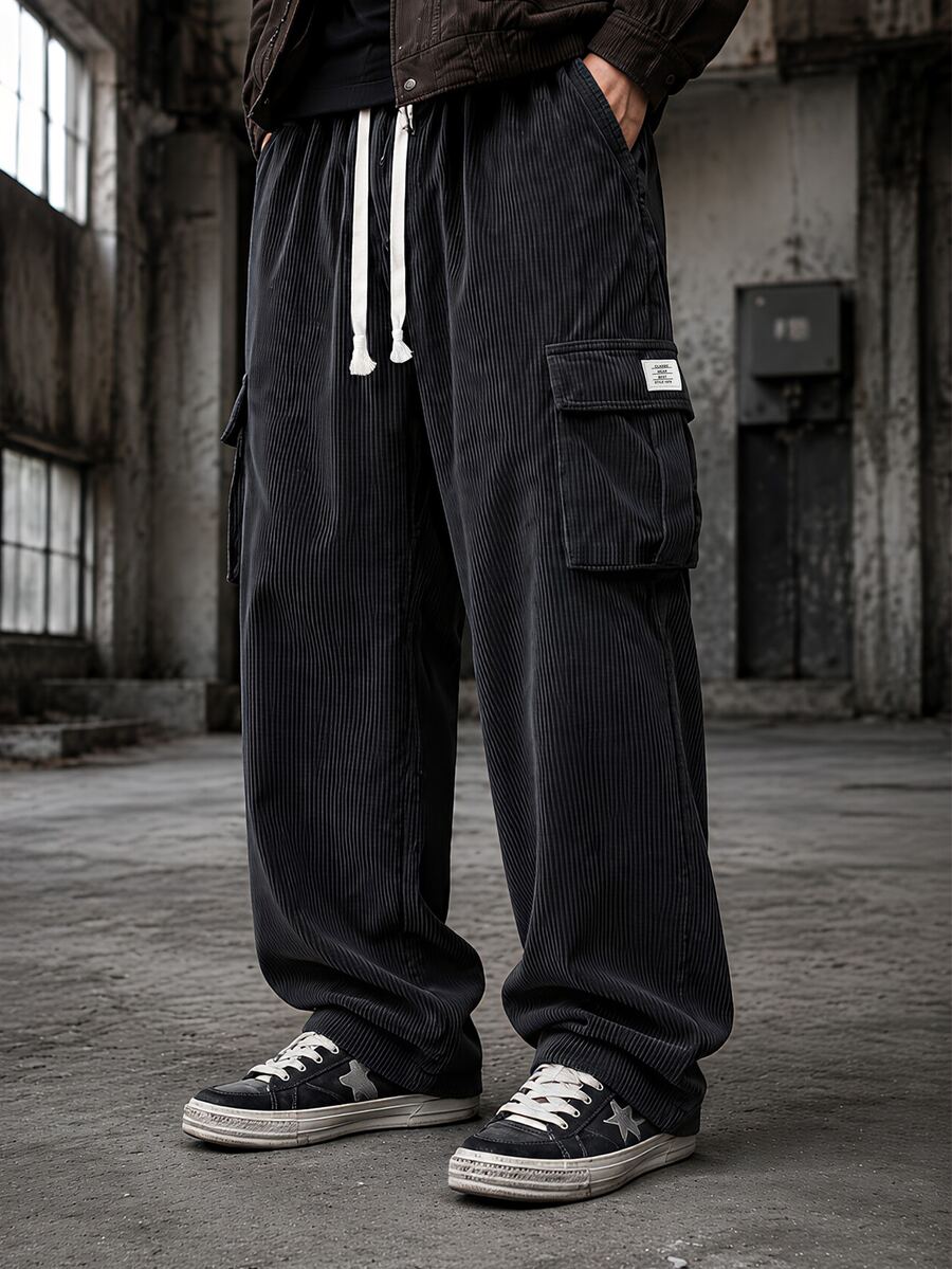 Sorvial Men's Casual Corduroy Long Pants - Black - View 1