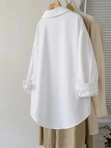 Freevana 大尺碼女款休閒長袖領口鈕扣襯衫 - 彩色 - 查看 2