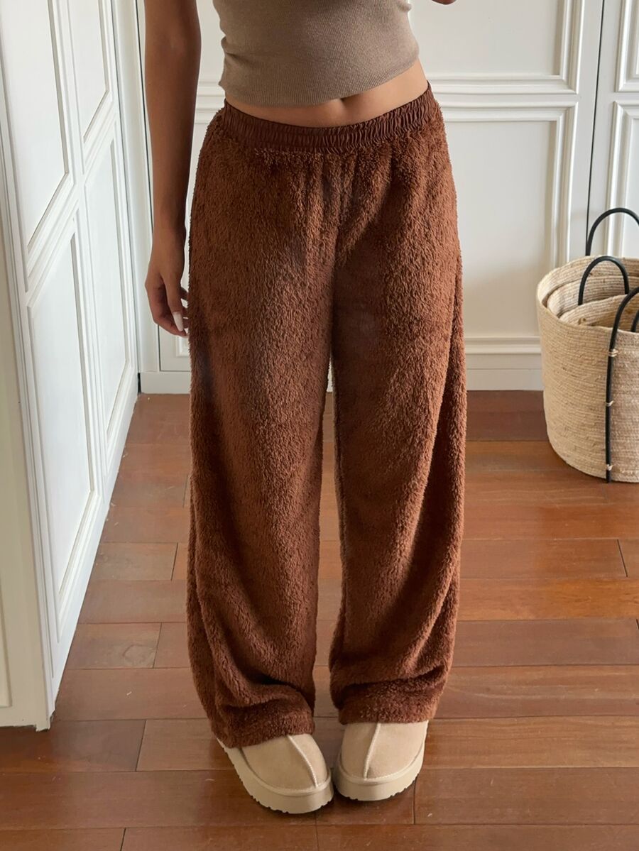 CovetEZ Women's Solid Color Casual Versatile Daily Wear Long Pants - Brown - View 1