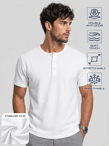 TekDrob Double Anti-Odor Heavy Viscose Henley T-Shirt With Regular Fit - White - View 1