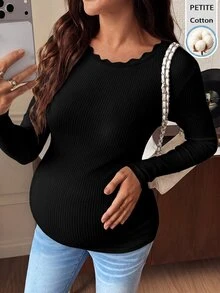 SHEIN Maternity Solid Color Casual Versatile Daily Wear Long Sleeve T-Shirt - Black - View 3