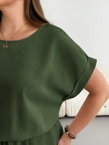 Shapeblank Plus-Size Women's Summer Fashionable Casual Loose Comfortable Everyday Slimming Midi Dress - Army Green - View 6