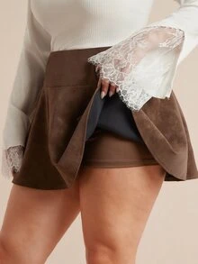 SHEIN BAE CURVE Plus Size Women's Brown Skirt - Brown - View 6