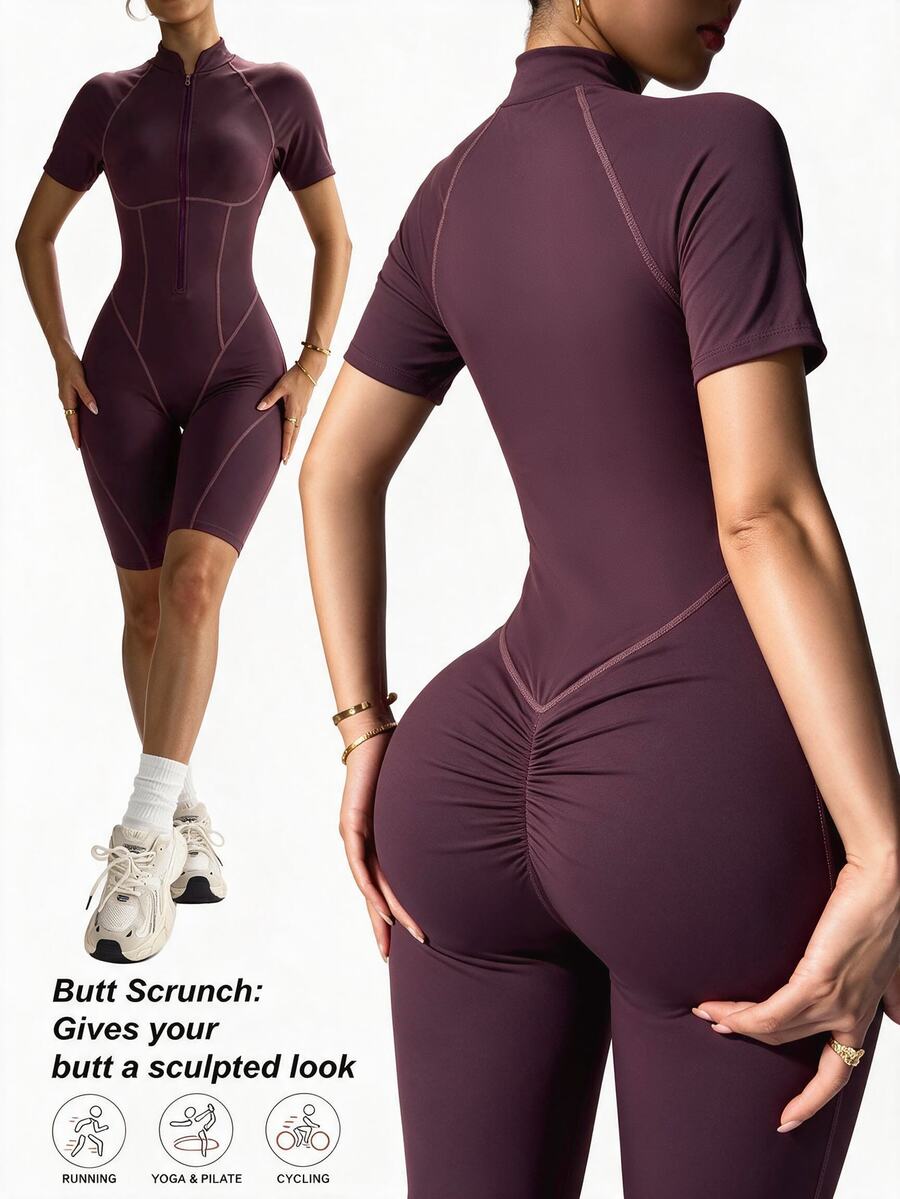 Slayform Slayform Women's Colorblock Pleated Casual Daily Travel Sports Romper - Rusty Rose - View 1
