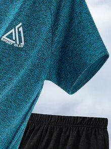 SHEIN Tween Boy Patchwork Geometric Pattern T-Shirt And Shorts 2 Pieces Sports Outfit - Blue - View 10