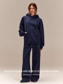 GLOWMODE Heavyweight Fleece Oversized Sweatshirt Pocket Thick Thermal Warm Winter Valentine's Day - Navy Blue - View 6