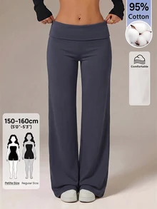 SHEIN PETITE 黑色高腰寬腿寬鬆休閒長褲 - 灰色 - 查看 1