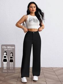 Flexra Tall Fashionable Versatile Solid Color High-Waist Straight Leg Jeans - Black - View 1