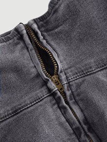 SHEIN MOD 女款街頭風荷葉邊下擺綁帶腰牛仔迷你裙 - 灰色 - 查看 4