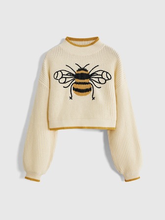 Fairycore Maglione casual da donna con motivo a api, maniche lunghe, per uso quotidiano
