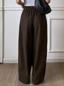DAZY Solid Color Loose Drawstring Elastic Waist Curved Leg Pants Casual Streetwear Korean Style Thickened Long Pants For Women Autumn/Winter Vacation - Brown - View 2