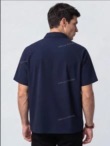 TekDrob Water Repellent & UV Protection Relaxed Shirt With Hidden Plackets And Front Single Pocket - Navy Blue - View 3