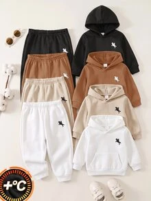 SHEIN 4件組男嬰秋冬抓絨內裡可愛休閒百搭簡約印花長褲，多件裝兒童運動慢跑褲 - 彩色 - 查看 4