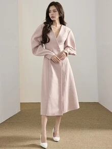 Feyla Women's Solid Color V-Neck Casual Party Dress - Dusty Pink - View 6