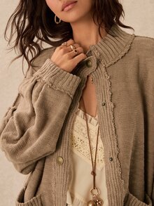 Easelle Vintage Bohemian Distressed Patchwork Loose Comfortable Women's Cardigan - Green - View 3