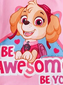 SHEIN | PAW Patrol 秋冬女童幼兒合身聯名款可愛卡通小狗印花粉色柔軟舒適高彈力長袖上衣與長褲2件式睡衣套裝 - 粉色 - 查看 5