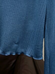 Resyla 大尺碼法式風情吊帶洋裝外穿式荷葉邊飾長袖 T-shirt 外罩針織防曬上衣 女款夏季 - 藍色 - 查看 4