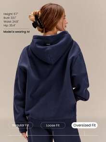 GLOWMODE Heavyweight Fleece Oversized Sweatshirt Pocket Thick Thermal Warm Winter Valentine's Day - Navy Blue - View 2