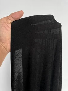 Rustia Kaos Kasual Longgar Asimetris Leher Bulat Warna Polos untuk Wanita Ukuran Besar (Musim Gugur) - Hitam - View 7