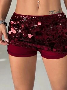 SHEIN PETITE Black Bodycon High Waist Super Short Women's Mini Skirt - Burgundy - View 5