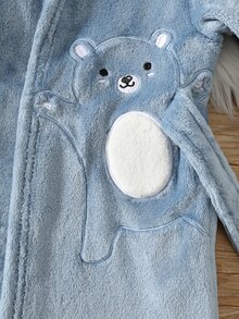 SHEIN Baby Boy Baby Girl Baby Boy Cartoon Elephant Pattern Autumn/Winter Thermal Lined Thick Long Sleeve Tie-Front Robe - Blue - View 6
