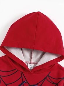 SHEIN 小男孩 2件/套街頭風套裝：紅色蜘蛛圖案連帽衫搭配黑色高彈力破洞緊身牛仔褲 - 適合小男孩秋冬服飾 - 彩色 - 查看 4