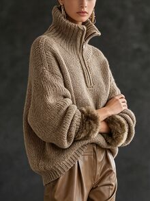LUMIGAL Women's Solid Color Casual Versatile Daily Wear Long Sleeve Sweater - Khaki - View 4