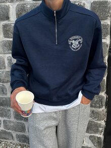 DAZY 男士字母圖案休閒日常長袖運動衫 - 藏蓝色 - 查看 6