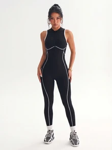 Slayform Slayform Women's Casual Striped Colorblock Slim Fit Athletic Jumpsuit - Black - View 3