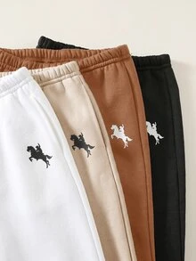 SHEIN 4件組男嬰秋冬抓絨內裡可愛休閒百搭簡約印花長褲，多件裝兒童運動慢跑褲 - 彩色 - 查看 5