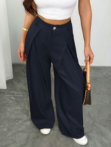 Vivamere Setelan Wanita Celana Panjang Kaki Lebar dengan Detail Lipit - Navy Blue - View 7