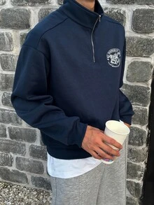 DAZY 男士字母圖案休閒日常長袖運動衫 - 藏蓝色 - 查看 7