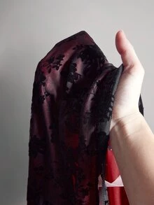 SHEIN ICON 大尺碼復古Y2K深V領花卉短袖收腰A字洋裝，返校穿搭，日常穿著，休閒度假，夏季洋裝 - 黑色 - 查看 10