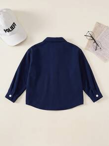 SHEIN 男孩童夏季秋季休閒百搭學院風白色襯衫 開學季時尚校服上衣 正式襯衫 - 藏蓝色 - 查看 1