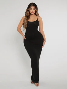 SHEIN SXY Summer Black Tight Elegant Suspender Dress Black Skirt - Black - View 4