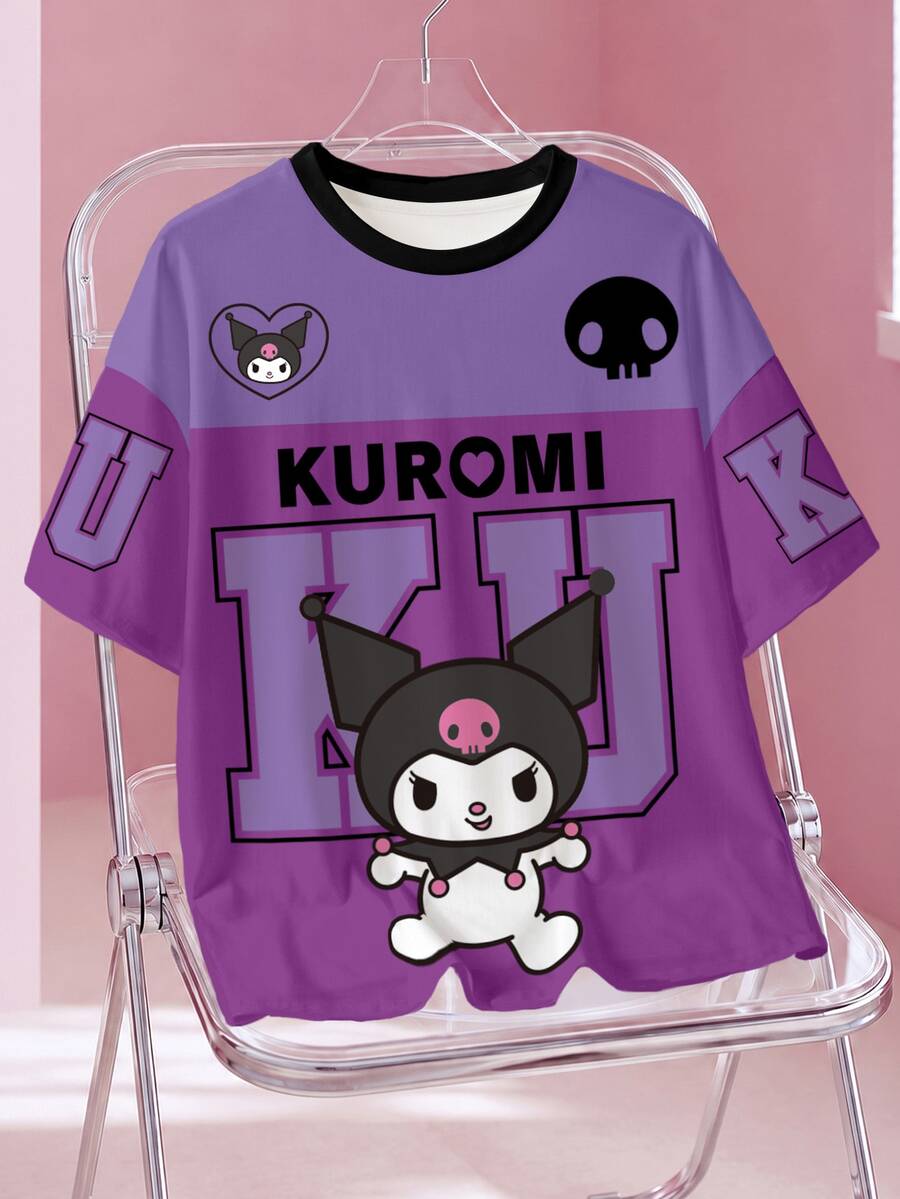 HELLO KITTY AND FRIENDS | SHEIN Plus Size Cute Cartoon Pattern Letter Print Short Sleeve T-Shirt - White - View 1