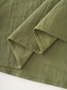 LUMIGAL Vintage Casual Bohemian Style Olive Green Faux Linen Single Pocket Button Front And Front Slit Long Slim Shirt Dress - Olive Green - View 5