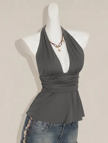 SHEIN ICON 萬聖節女性掛脖露背黑色娃娃裝背心 - 灰色 - 查看 7